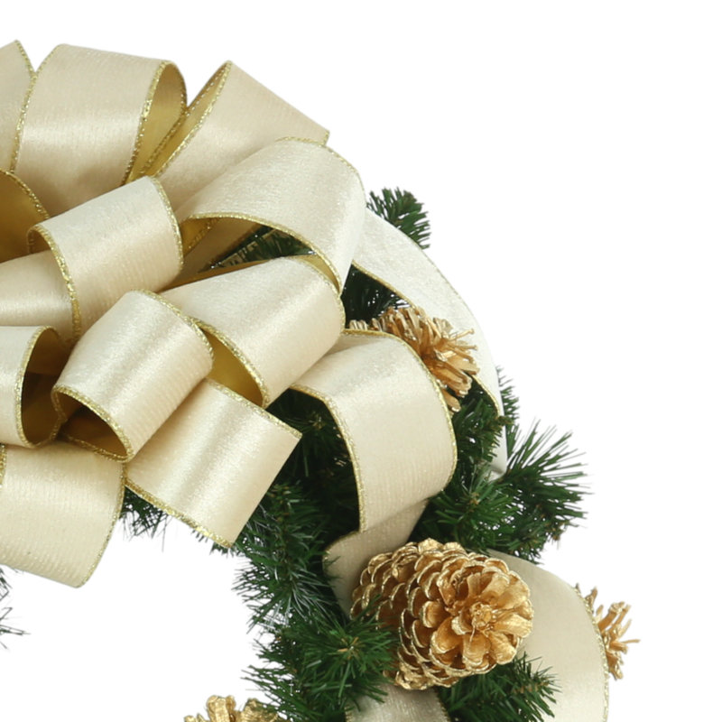 26" Holiday Wreath With Pinecones And Ribbon