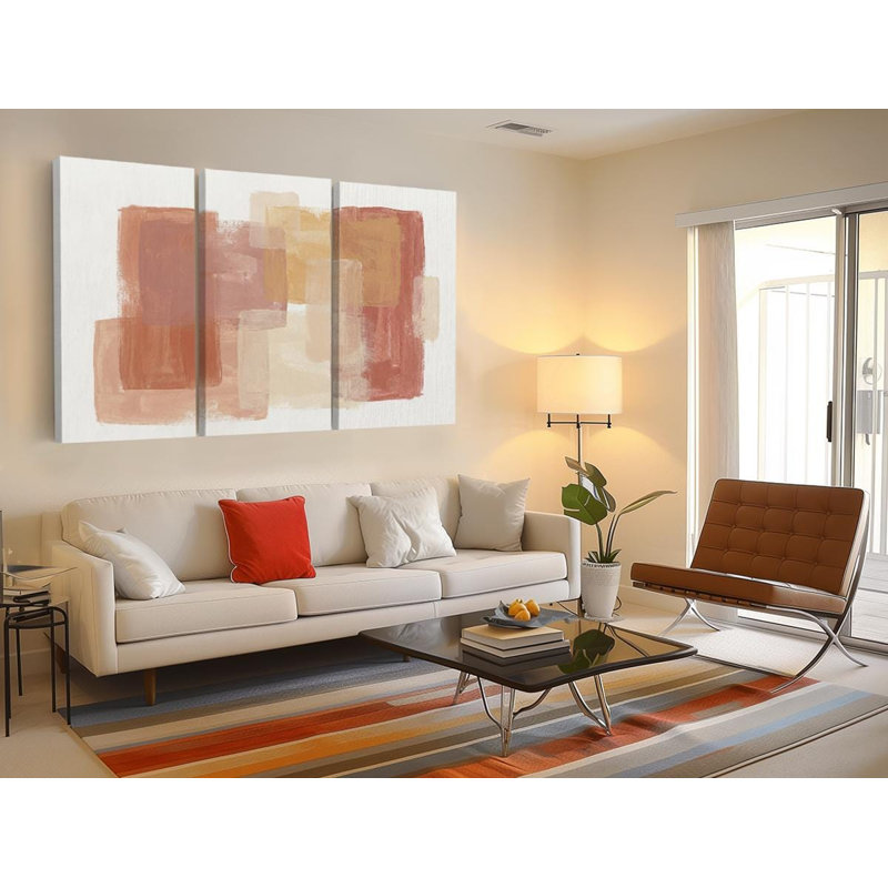 Reproduction d'art abstrait triptyque, art mural terre cuite terreux, 3 pièces de décor minimaliste bohème, peinture de rouille beige moderne, art de la galerie neutre, reproduction de peinture