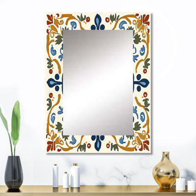 Mediterranean Tiles In Retro Blue IV - Tile Mirror, Modern Unique Wall Mirror, Printed Metal Art