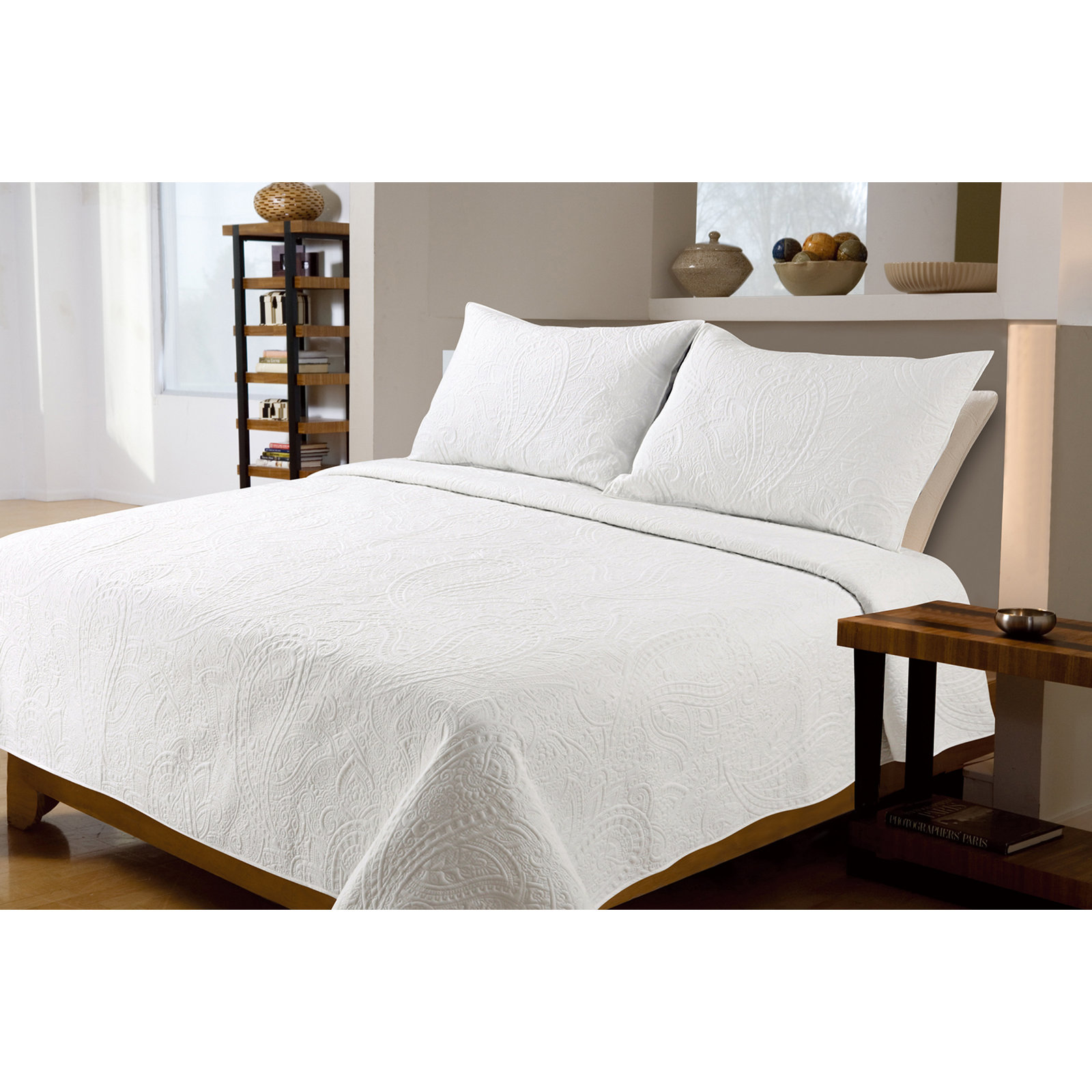 Bristin Cotton Quilt Set, Full/Queen, White