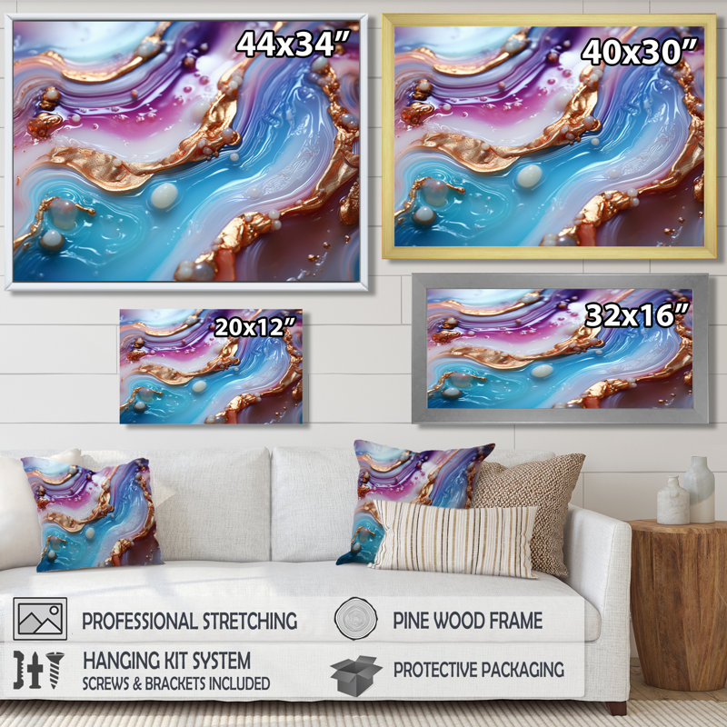 Opulent Agate Azure Dreams Glam - impression d'art mural en marbre, Toile tendue, H 12 po x l 20 po