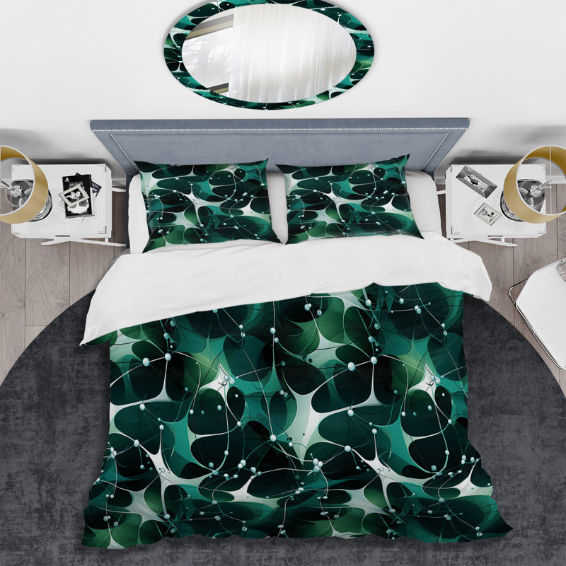 Ensemble de housse de couette Green Popart Techno Tangles II, Housse de couette pour grand lit et 2 taies décor