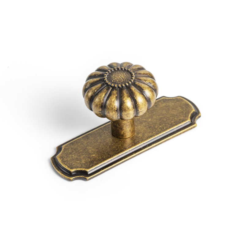 Poignée champignon 1 1/4 po avec contre-plaque, Laiton antique, 1 1/4"