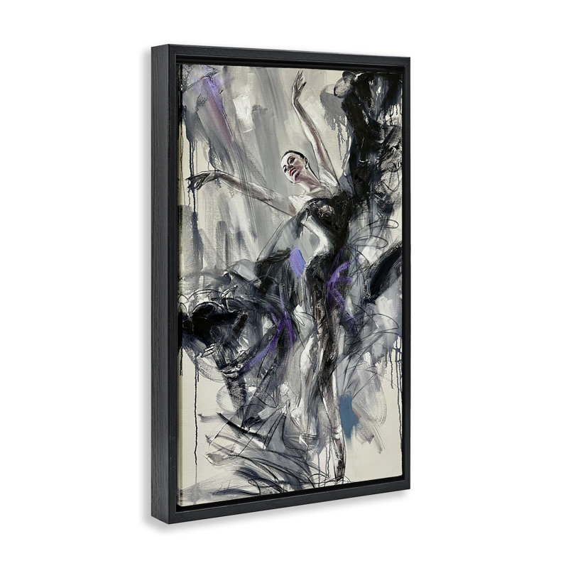 Cadre flottant abstrait Elegance Dancer, design par Lucille Lee, Noir, H 25 po x l 17 po