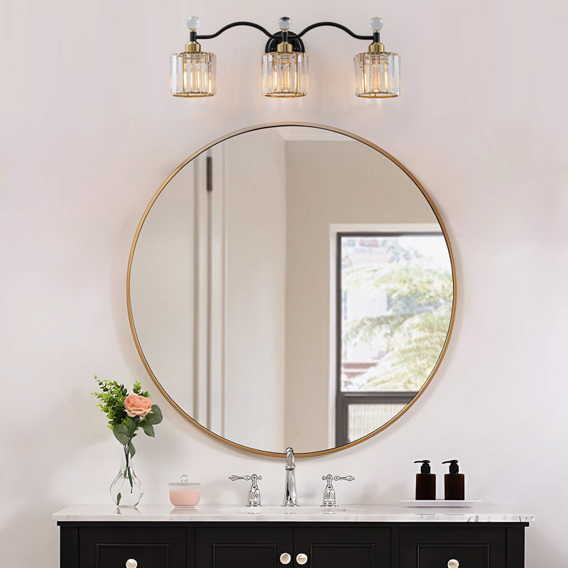 3-light Dimmable Bathroom Crystal Glass Vanity Light, Matte Black/Gold