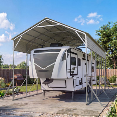 Quictent 14x30 FT Heavy Duty Metal Carport, Galvanized Steel Roof Car Shelter for RV, Trucks and Boats, Gray