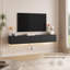 Meuble télé mural flottant avec éclairage DEL et prise de courant intégrée, console média ultrabrillante pour les centres de divertissement de salon-1523502179