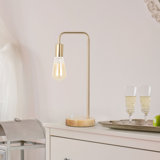 Lampe de table avec cadre doré et base en bois