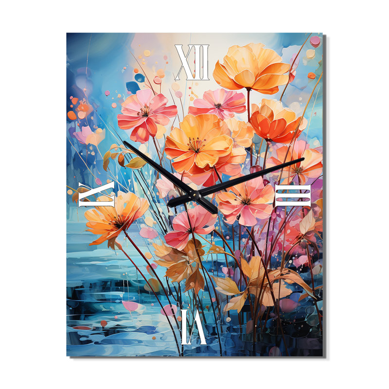 Collage de fougères multicolores - très grandes horloges murales florales, H 28 po x l 12 po x P 1 po