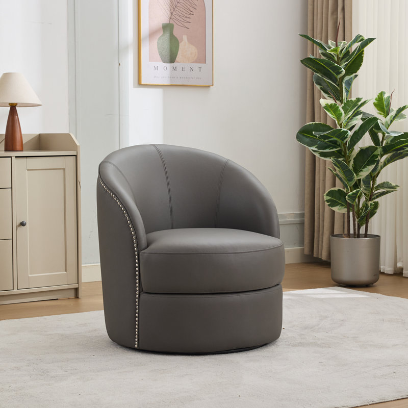 Fauteuil d'appoint pivotant à 360 ° en cuir fleur, fauteuil de style moderne Mid-Century pour le salon et le bureau, Gris