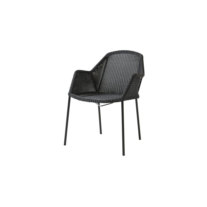 Breeze Stacking Patio Dining Armchair with Cushion, Black, Gray
