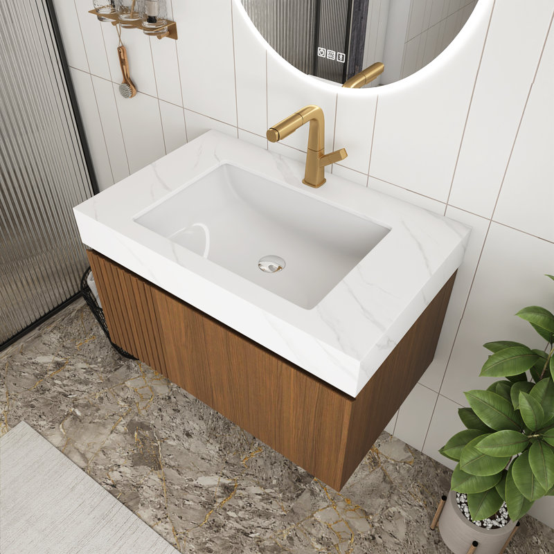 Meuble-lavabo de 30 pouces avec tiroir Brownen, Orange, 30", Blanc