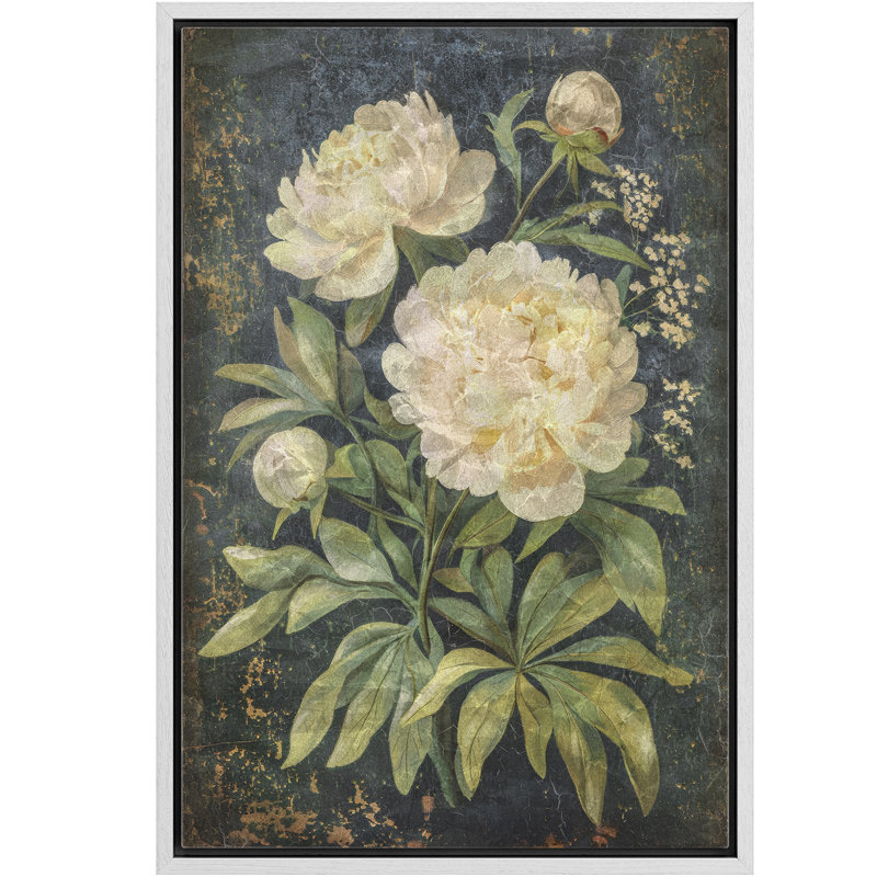 «Classic Peony Flowers Modern Modern Rustic encadré chambre décorations murales», H 36 po x l 24 po, Blanc