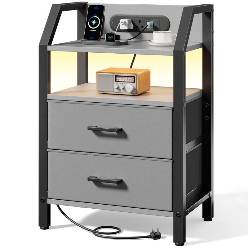 66cm W Steel Bedside Table, Grey