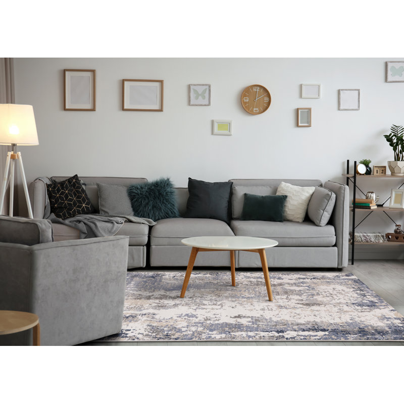 Tapis d'intérieur bleu, bleu, moderne et contemporain 5 pi x 8 pi (5 pi 3 po x 7 pi 7 po) Branch Branch