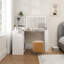 Élégant meuble-lavabo avec lumières DEL réglables, 3 grands tiroirs et station de charge intégrée pour le maquillage et le rangement