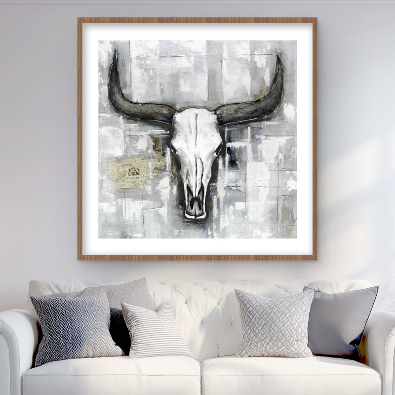 Bull Bull Skull, reproduction d'art encadrée rustique