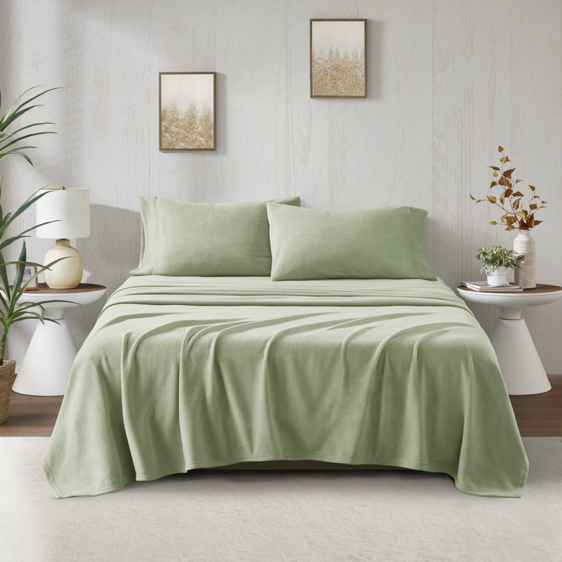 Green Plaid Twin Polyester Micro Fleece Sheet Set