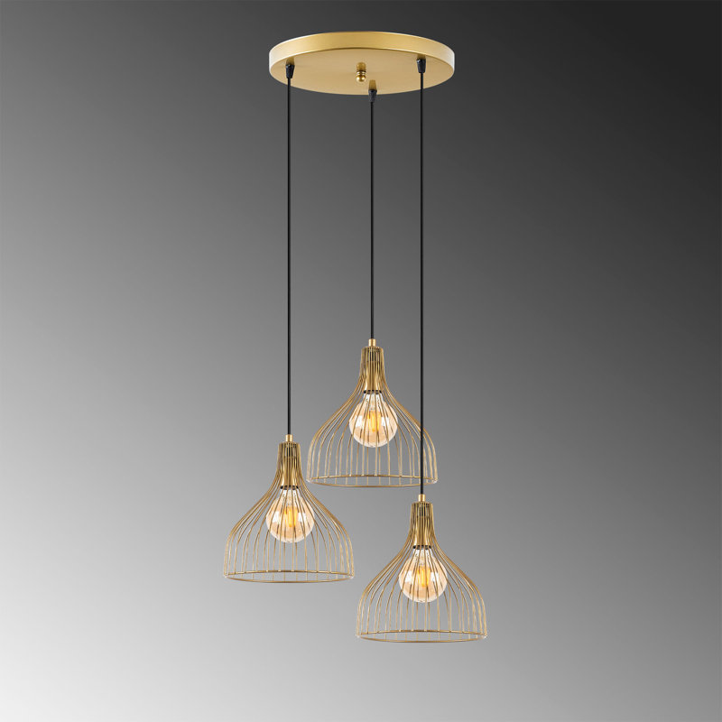 Luminaire suspendu en forme de dôme à 3 lumières, Or brillant