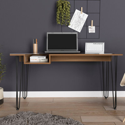 Kira Modern Writing Desk with Metal Legs, Minimal Home Office Desk