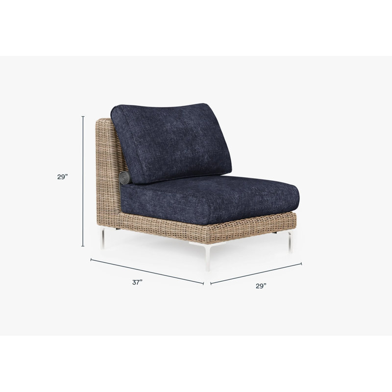 Chaise sans accoudoirs d'extérieur en osier brun, Argent argent, Bleu marine profond