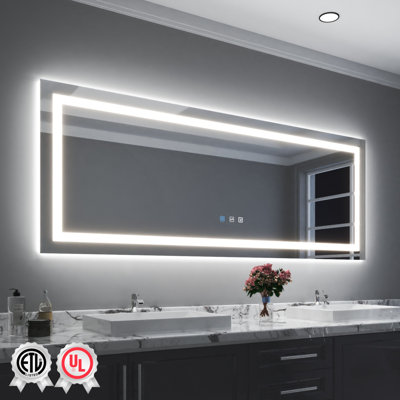 Miroir de salle de bain mural en verre trempé à DEL rétroéclairé et anti-buée Waterpar ETL & UL