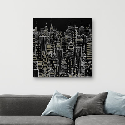 Illustrative city towers - 32"x32" art on canvas