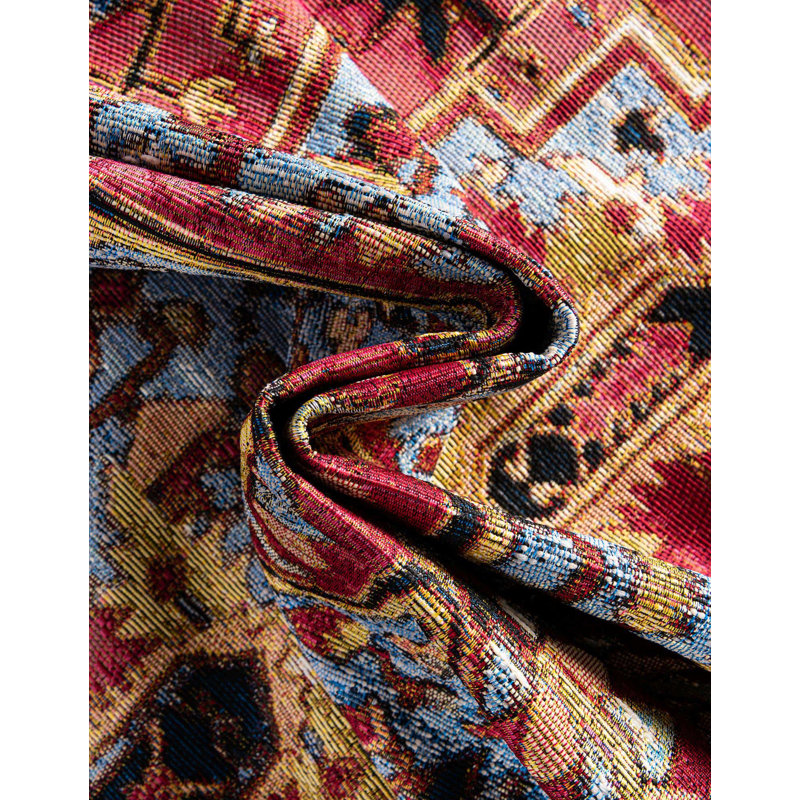 Rust Red and Blue Synthetic Outdoor Rectangular Rug 8' x 10'