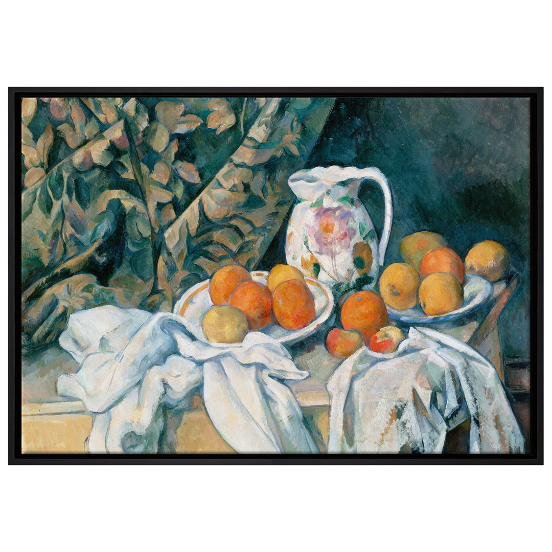 Gerahmtes Leinwandbild Still Life with Curtain von Paul Cezanne