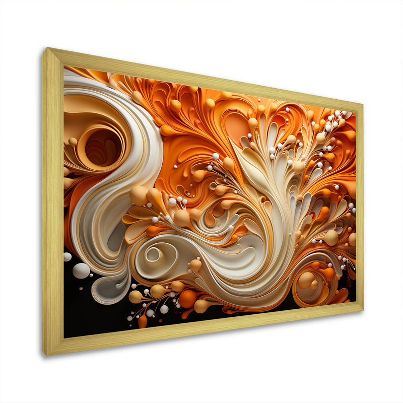Abstrait flammes de café fluides - formes abstraites, impressions sur toile, Cadre doré, H 34 po x l 44 po x P 1,5 po