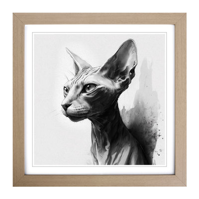Sphynx Cat Ink Wash - Framed Print