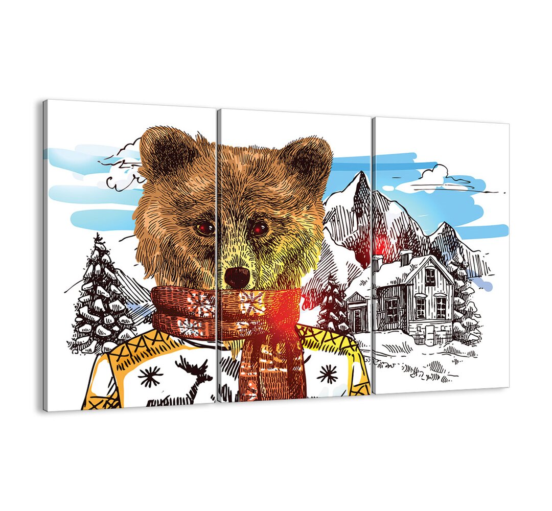 3-tlg. Leinwandbilder-Set - Grafikdruck „Bear Cub's Hut”