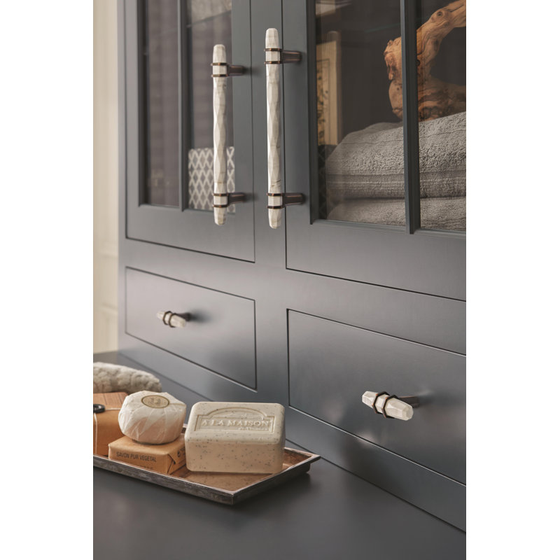 Marble White and Oil-Rubbed Bronze T-Handle Knob