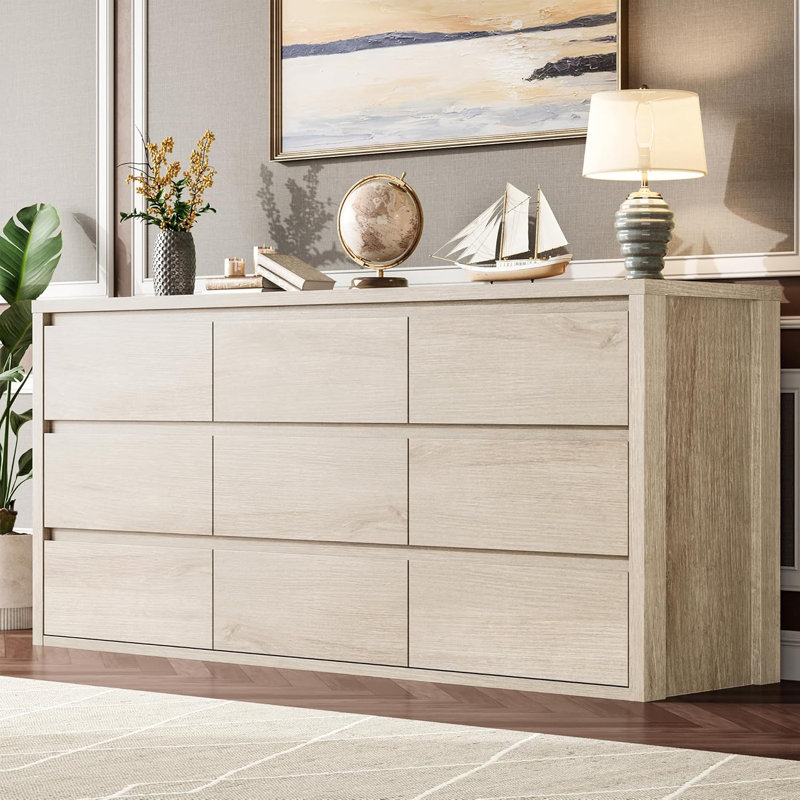 9-Drawer Dresser for Bedroom, Wide Modern Wood Chest, Large Wooden Storage Organizer for Living Room, Hallway, Entryway