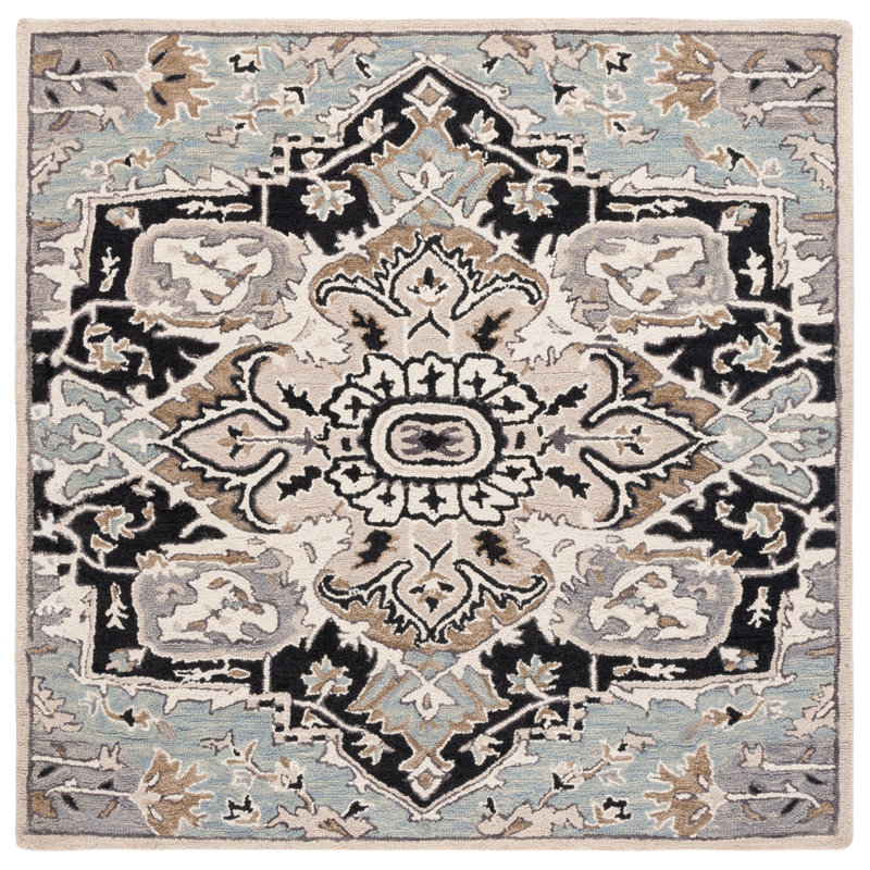 Frederikson Tufted Wool/Cotton Southwestern Rug in Black/Blue/Brown, Square 6'