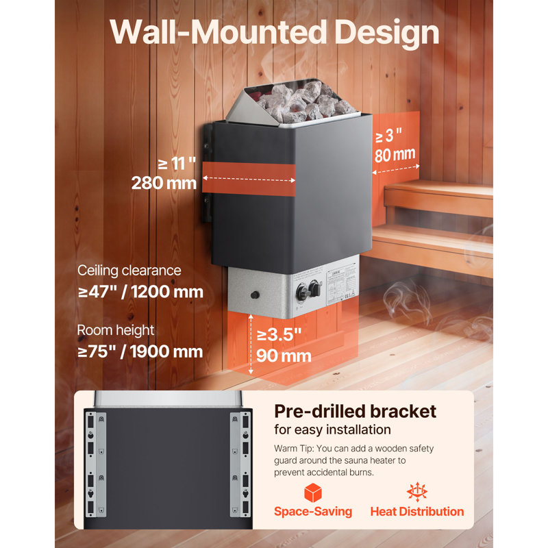 Poêle de sauna électrique de 4,5 kW et 220 V, idéal pour le sauna et le bain de vapeur. Commandes intégrées, minuterie de 3 h et température réglable pour un volume maximal de 105 à 210 pieds cubes. Convient pour une utilisation à domicile, à l'hôtel, au spa ou à la douche.