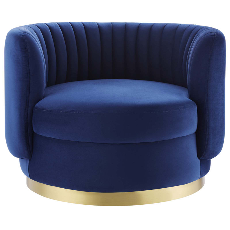 Gold Navy Velvet Swivel Accent Chair with Wood Base