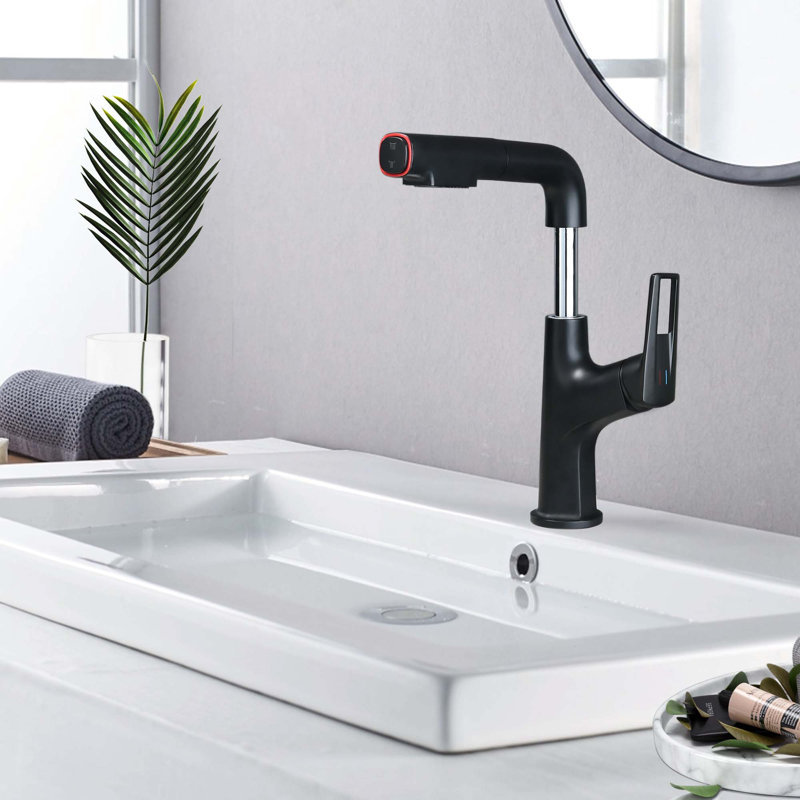 Pull-Down Vessel Faucet - Single Hole Bathroom Sink Faucet with Lift Spout & Dual Spray Modes​, Matte Black