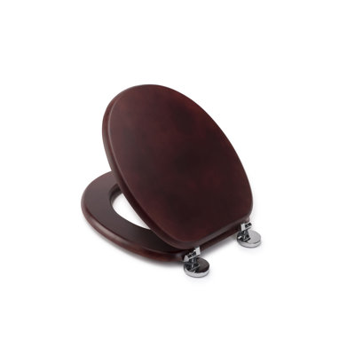 Flexi-Fix Wooden Toilet Seat - Adjustable Hinges with Top & Bottom Fixings Included and Rust Free Chrome Plated Hinge Covers, Antibacterial Treated Surface