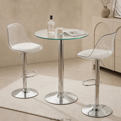 23.62 Inch Round Tempered Glass Side Table with Chrome Pedestal Base