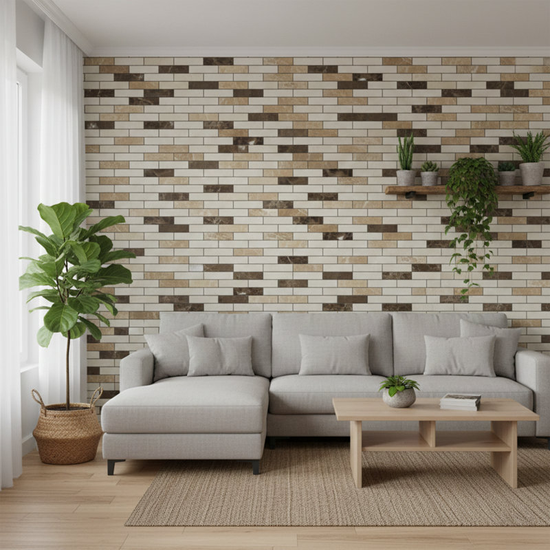 Kingsway 12" x 12" Marble Mosaic Subway Wall & Floor Tile