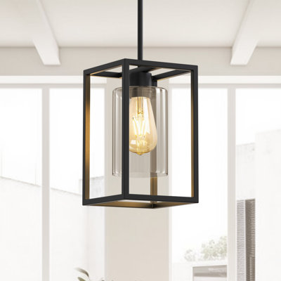 Luminaire suspendu simple noir mat avec abat-jour en verre transparent Tyvan