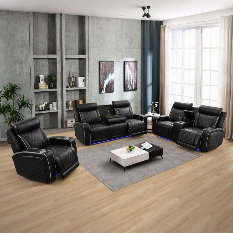Ensemble de canapé inclinable électrique en cuir 3 pièces pour salon Labu