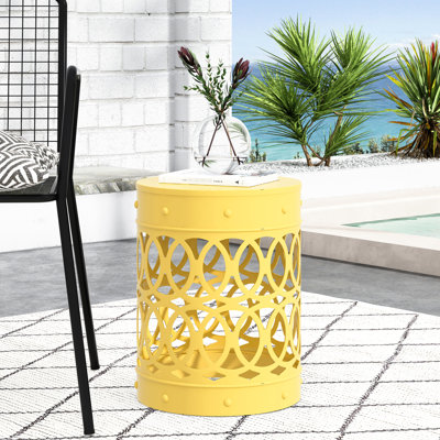 Yellow Outdoor Metal End Table - Large, Chic Iron Cut Construction, Powder-coated Iron, No Assembly Needed Large Yellow, Modern Design , Necessary