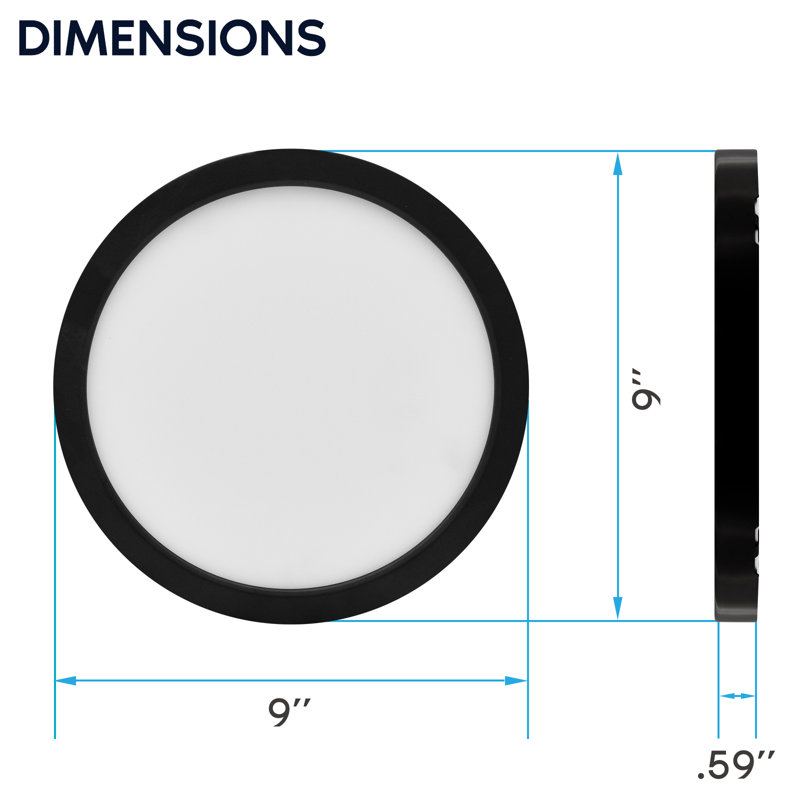  9 In. LED Flush Mount Light, Surface Mount, 5CCT, 1500LM, CRI90, 110°, 18W, Dimmable, Wet Rated & UL Listed, Round Slim + Black Trim 4 Pack