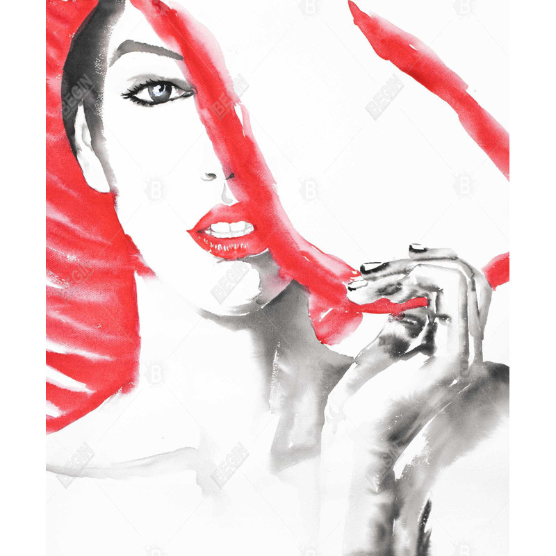 «Woman with Big Hat», art sur toile encadrée