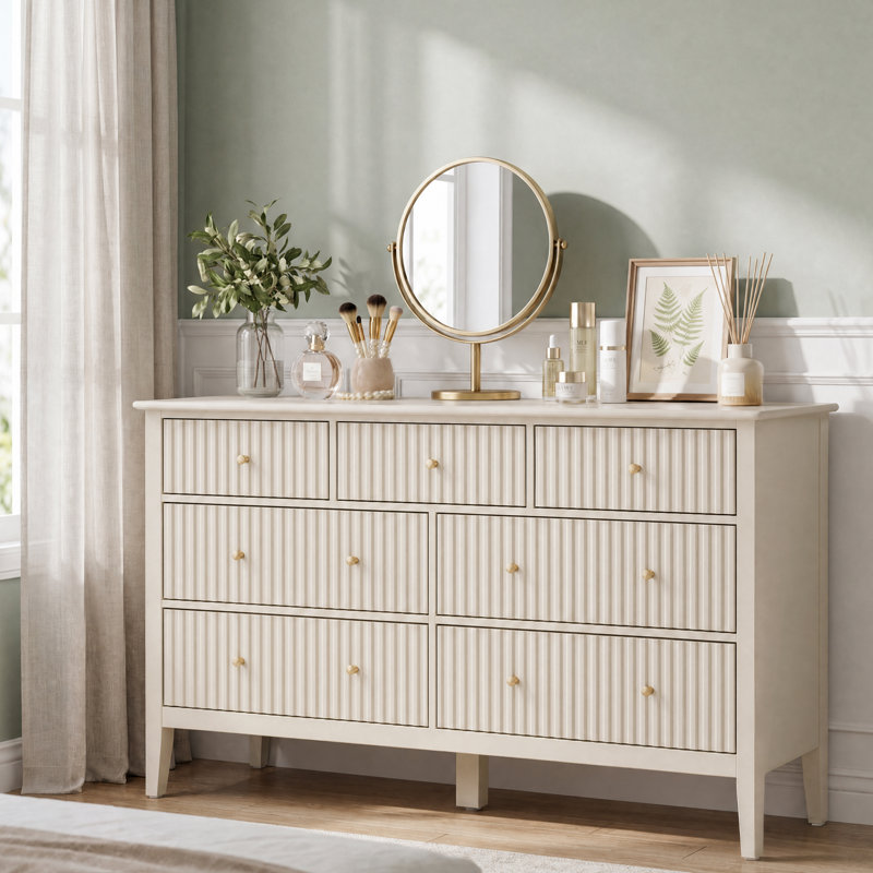 Commode 7 tiroirs Philomena, l 53,1 po, Beige