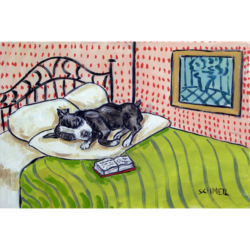«Boston Terrier Sleeping» par Jay Schmetz, reproduction sur toile, H 12 po x l 18 po