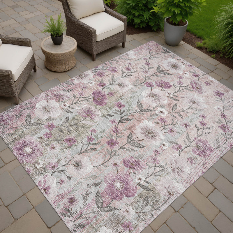 Machine Washable Indoor/Outdoor Raemoore ACN2403 Floral Rug, Rectangle 5' x 7'6"