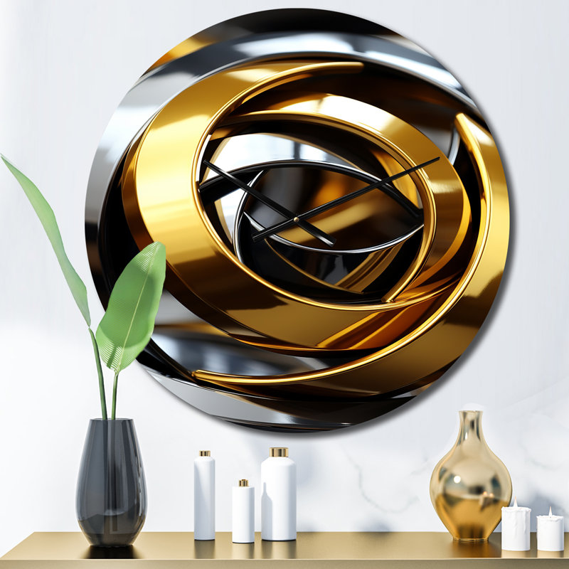 Horloge murale en métal - Tourbillon circulaire futuriste or et argent, Moyenne